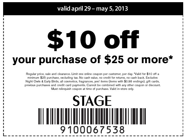 Stage Stores: $10 off $25 Printable Coupon