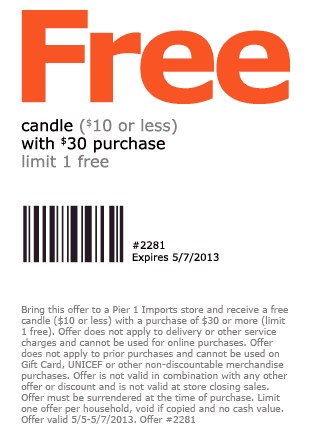 Pier 1 Imports: Free Candle Printable Coupon