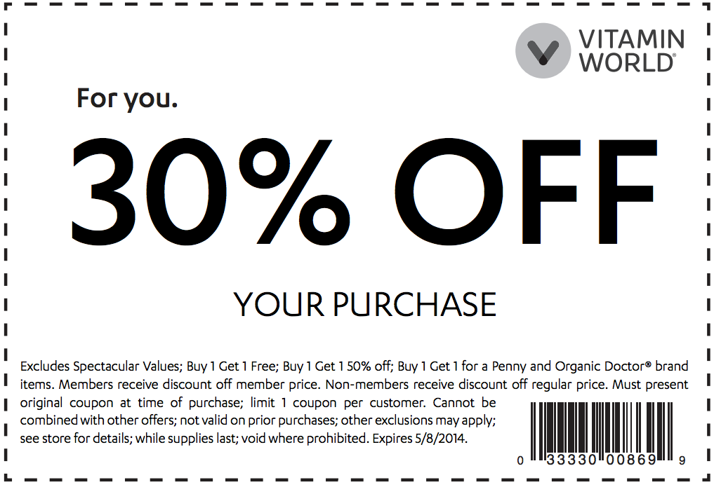 Vitamin World: 30% off Printable Coupon