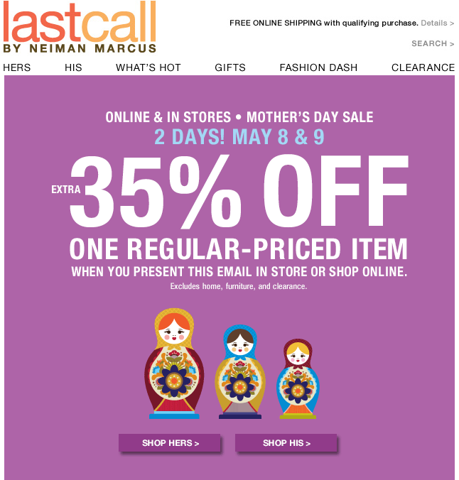 LastCall: 35% off Item Printable Coupon