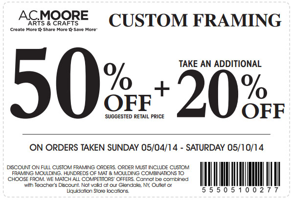 AC Moore: 50% off Custom Framing Printable Coupon