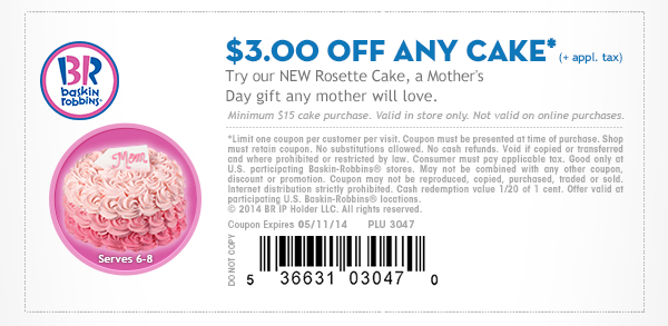 Baskin Robbins: $3 off Cake Printable Coupon
