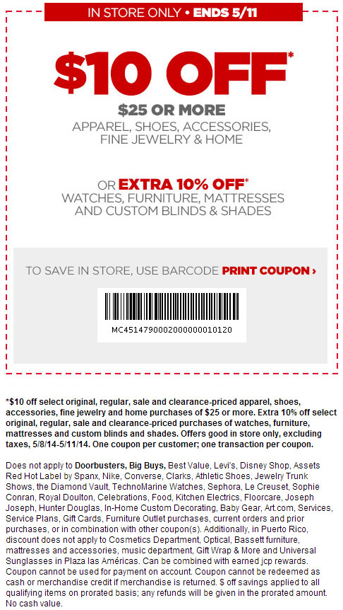 JCPenney: $10 off $25 Printable Coupon