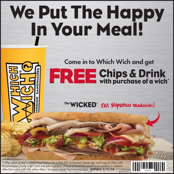Which Wich: Free Chips & Drink Printable Coupon
