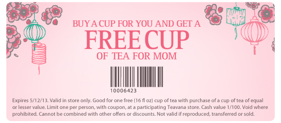 Teavana: BOGO Free Cup of Tea Printable Coupon