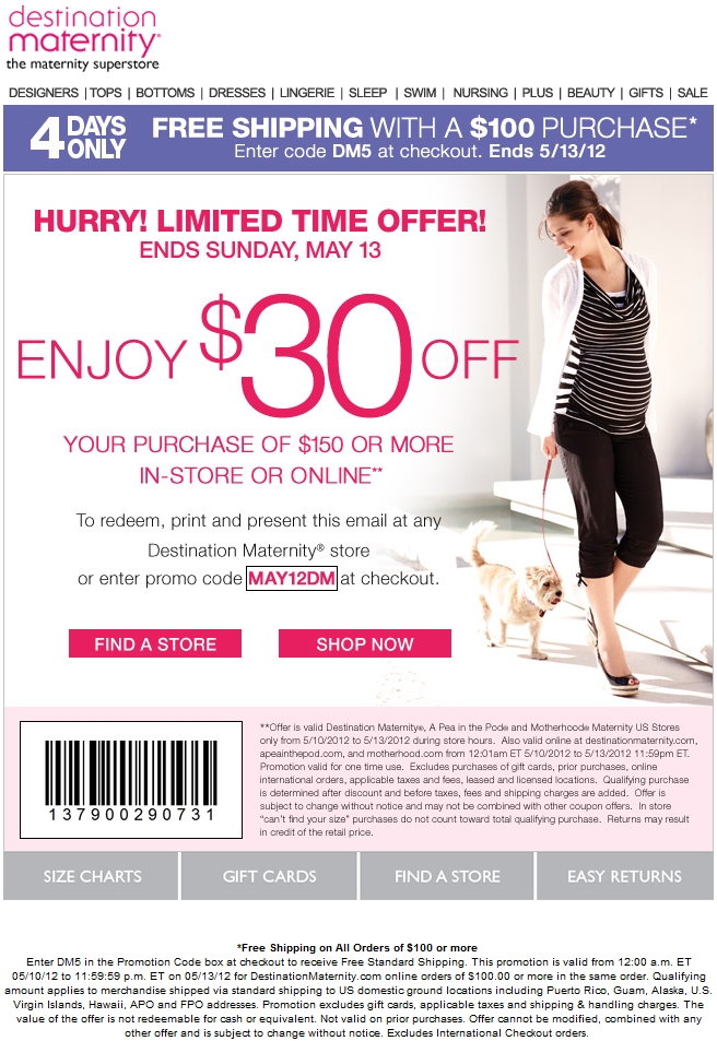 Destination Maternity Corporation Promo Coupon Codes and Printable Coupons