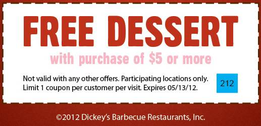 Dicky's Barbecue Pit: Free Dessert Printable Coupon