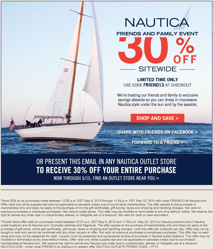 Nautica.com Promo Coupon Codes and Printable Coupons