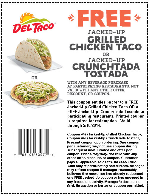 Del Taco: Free Taco Printable Coupon