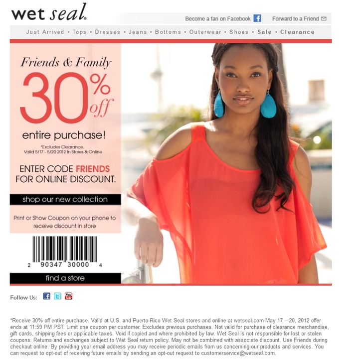 Wet Seal: 30% off Printable Coupon