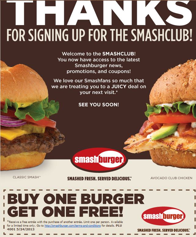 Smashburger: BOGO Free Burger Printable Coupon