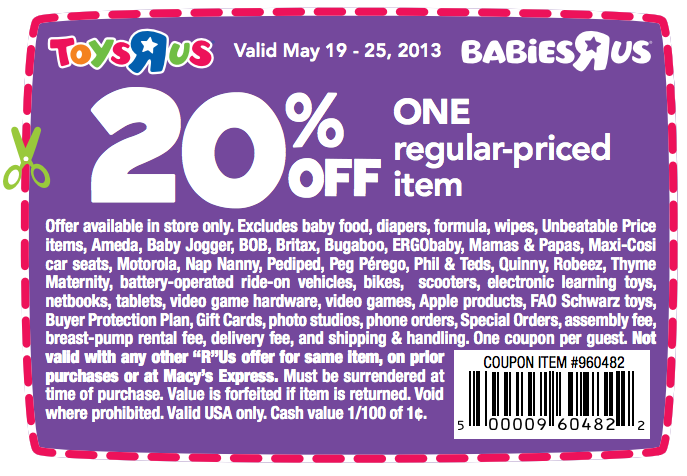 Toys R Us: 20% off Item Printable Coupon