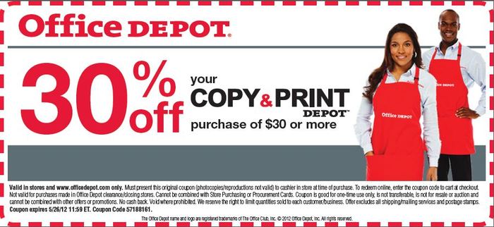 05 26 2012 Office Depot 30 Off 30 Copy Print Printable Coupon 