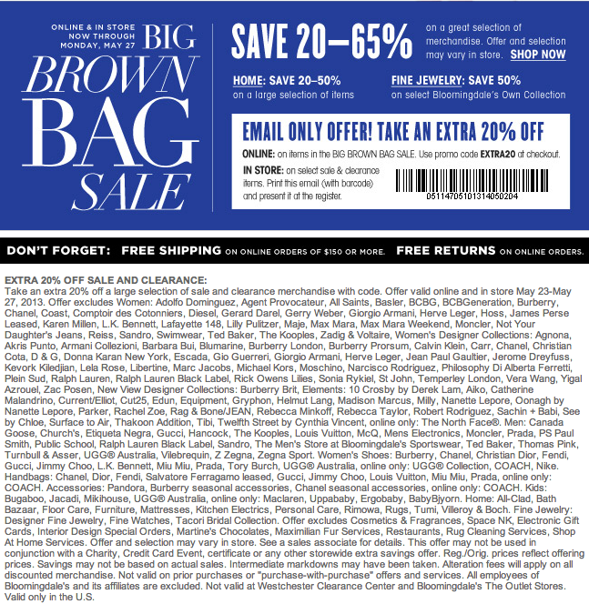 Bloomingdale's: 20% off Printable Coupon