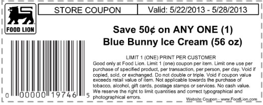 Food Lion: $.50 off Blue Bunny Ice Cream Printable Coupon