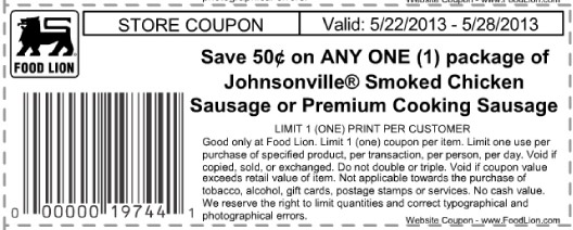 Food Lion: $.50 off Johnsonville Sausage Printable Coupon
