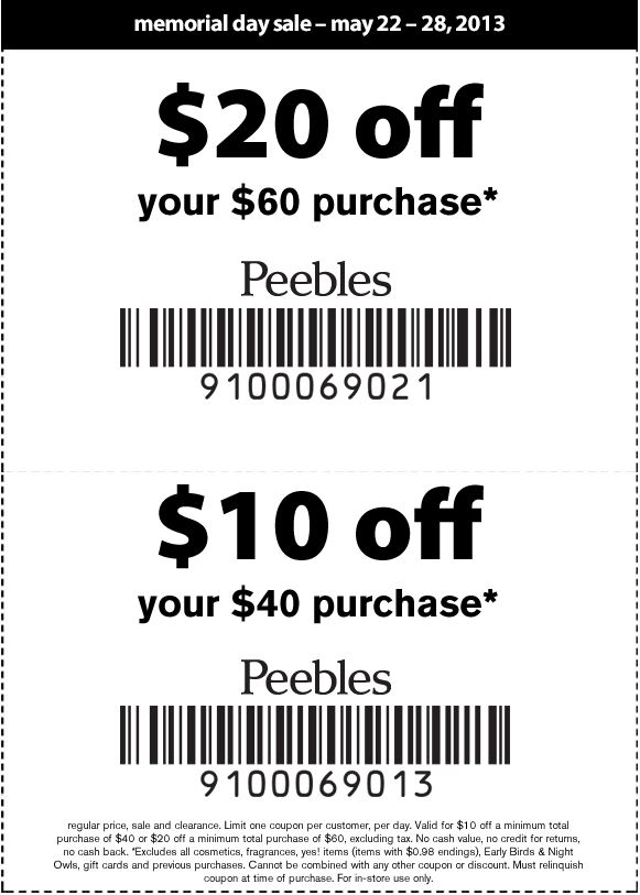 Peebles: $10-$20 off Printable Coupon