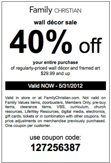 Family Christian Store: 40% off Printable Coupon