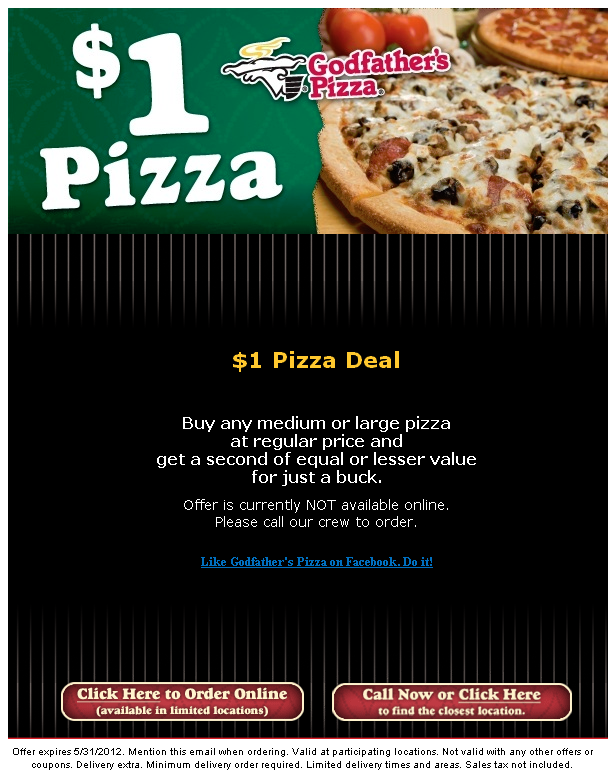 Godfather's Pizza: $1 Pizza Deal Printable Coupon