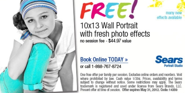 Sears: Free Wall Portrait Printable Coupon