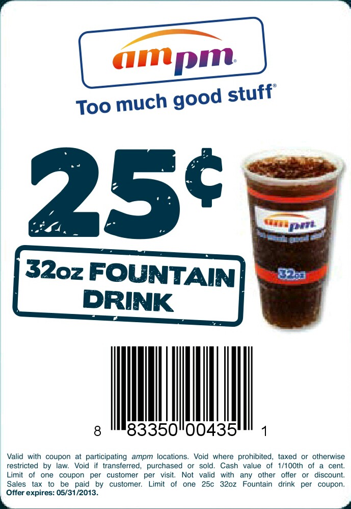 Ampm: $.25 Fountain Drink Printable Coupon