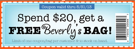Beverly's: Free Bag Printable Coupon