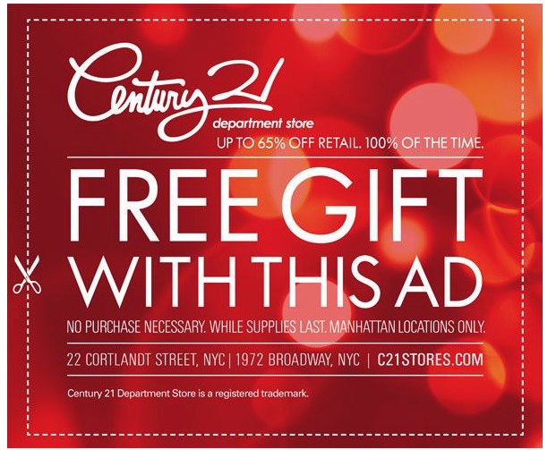 Century 21 Department Store: Free Gift Card Printable Coupon