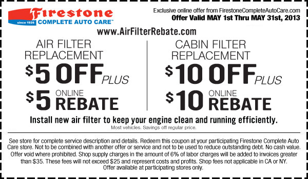 Firestone: $5-$10 off Air Filter Printable Coupon