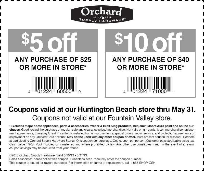 Orchard Supply Hardware Promo Coupon Codes and Printable Coupons