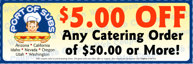 Port of Subs: $5 off Catering Printable Coupon
