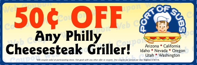Port of Subs: $.50 off Philly Cheesesteak Printable Coupon