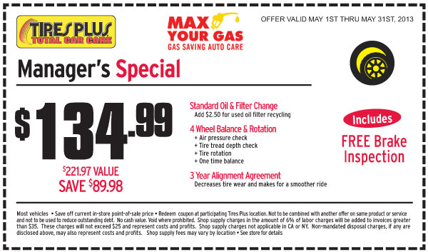 Tires Plus: $134.99 Managers Special Printable Coupon