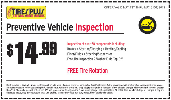 Tires Plus: $14.99 Vehicle Inspection Printable Coupon