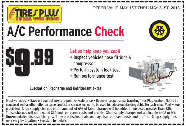 Tires Plus: $9.99 A/C Performance Check Printable Coupon