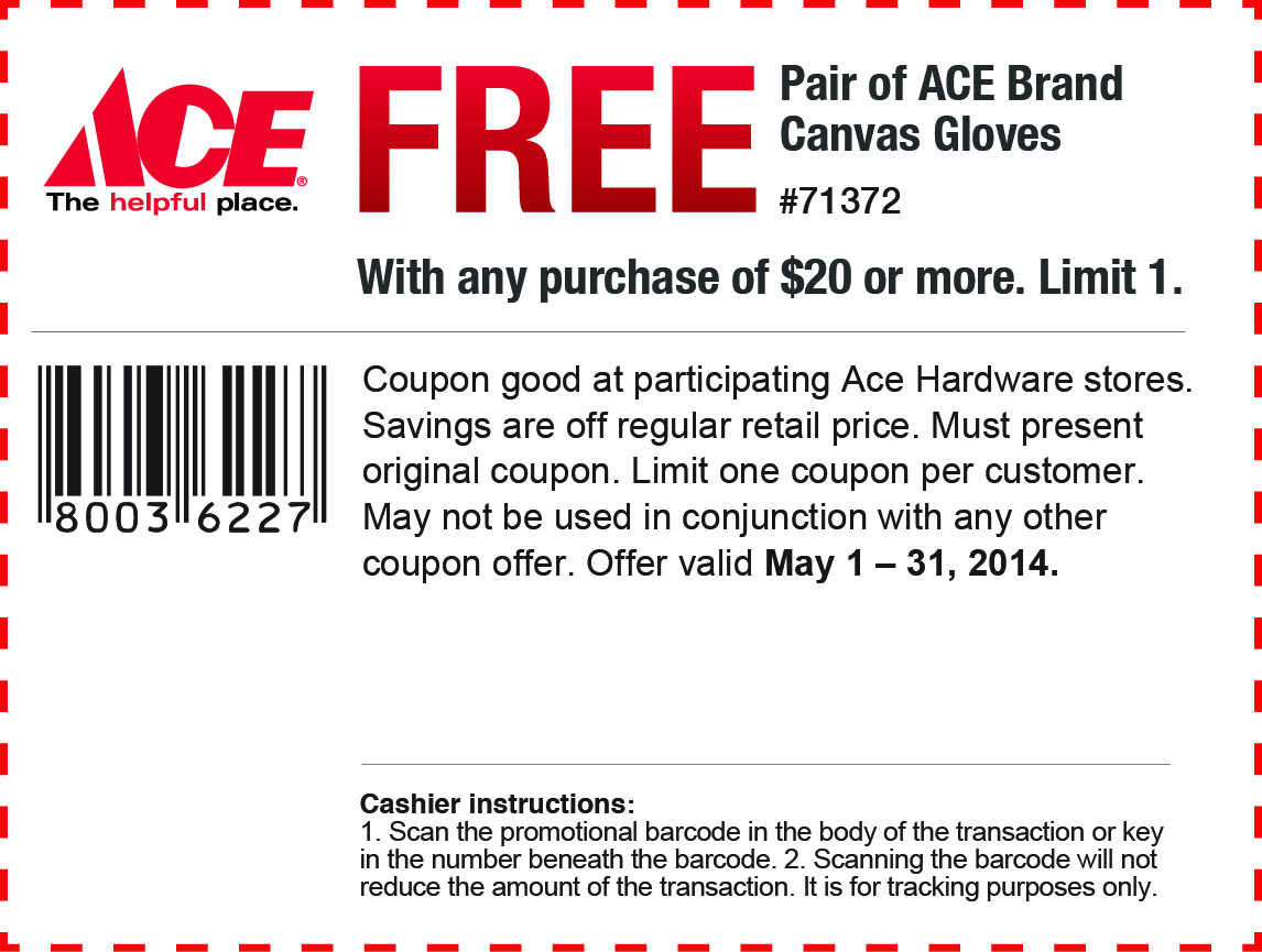 Ace Hardware: Free Canvas Gloves Printable Coupon