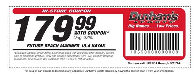 Dunhams Sports: $179.99 Kayak Printable Coupon