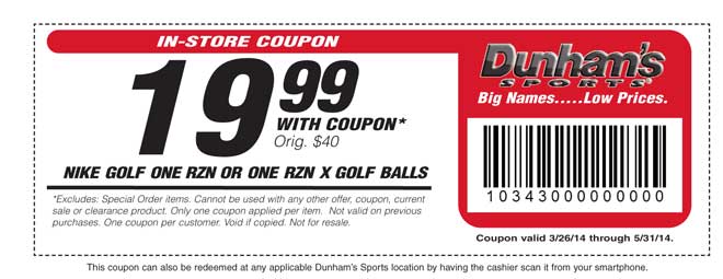 Dunhams Sports: $19.99 Nike Golf Balls Printable Coupon