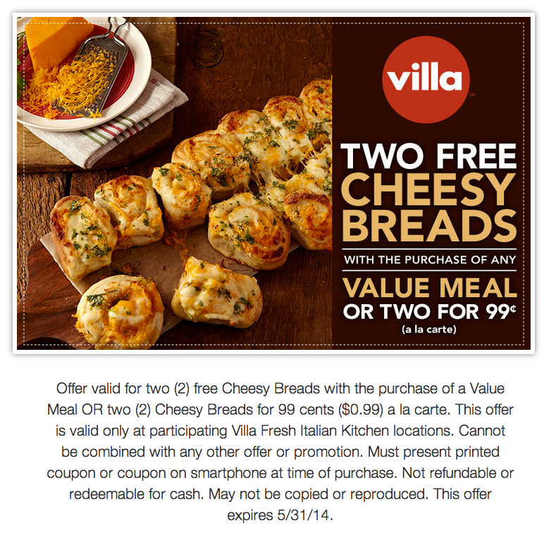 Villa Italian Kitchen: Free Cheesy Breads Printable Coupon