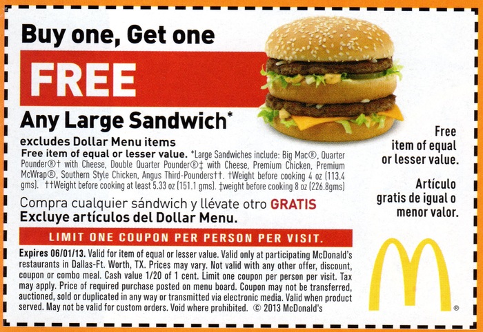 Mcdonalds: BOGO Free Sandwich Printable Coupon