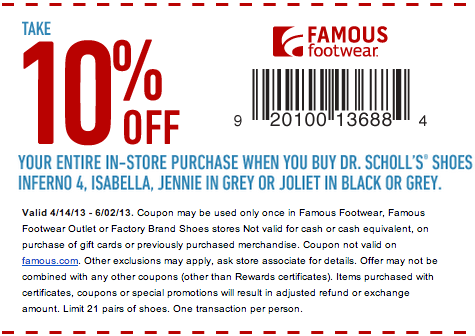 Famous Footwear: 10% off Printable Coupon