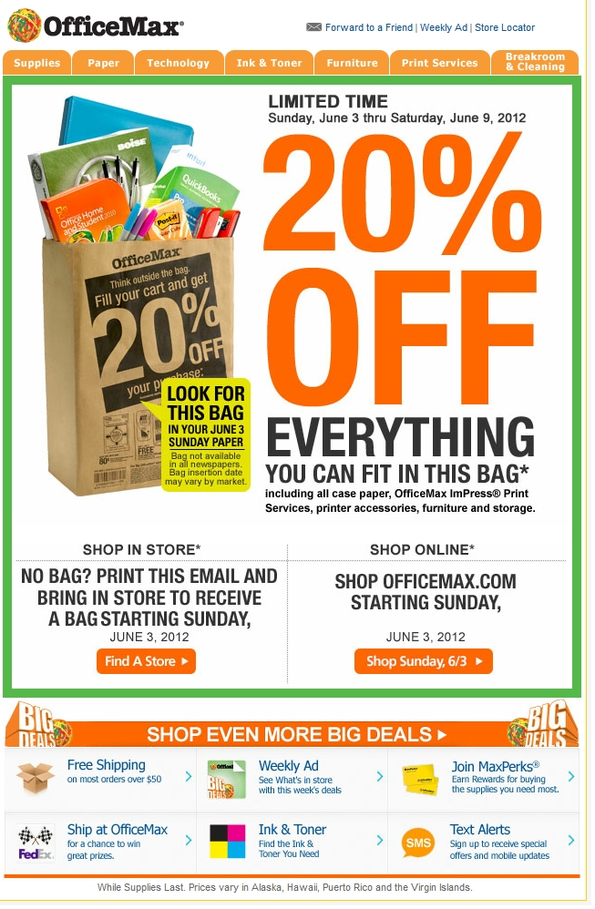 OfficeMax: 20% off Printable Coupon