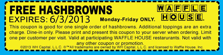 Waffle House: Free Hashbrowns Printable Coupon