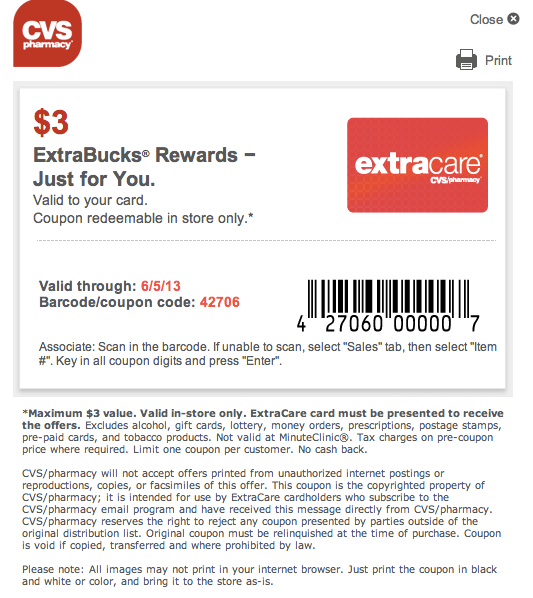 CVS Pharmacy: $3 ExtraBucks Rewards Printable Coupon