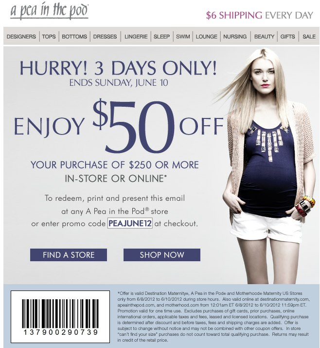 A Pea in the Pod: $50 off $250 Printable Coupon