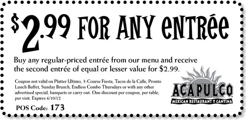 Acapulco Restaurants: $2.99 Entree Printable Coupon