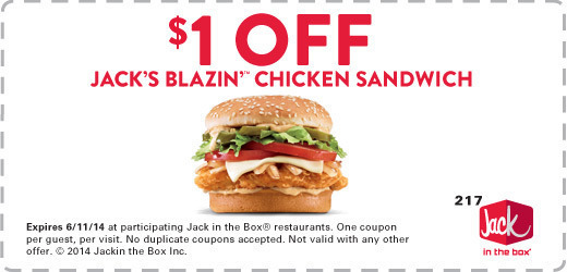 Jack in the Box: $1 off Chicken Sandwich Printable Coupon