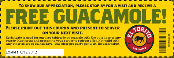 El Torito: Free Guacamole Printable Coupon