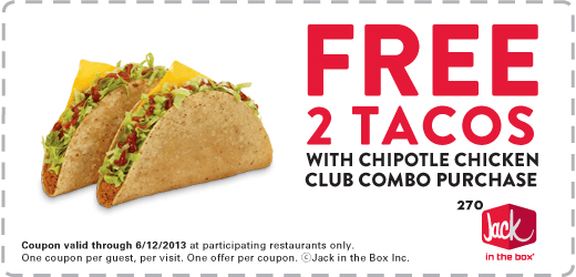 Jack in the Box: Two Free Tacos Printable Coupon