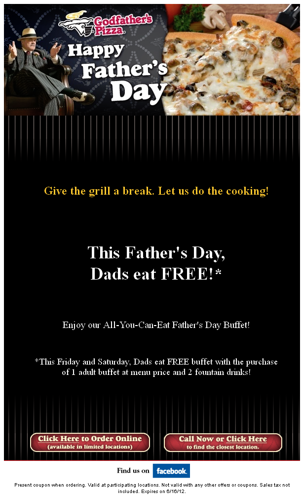 Godfather's Pizza: Free Buffet Printable Coupon