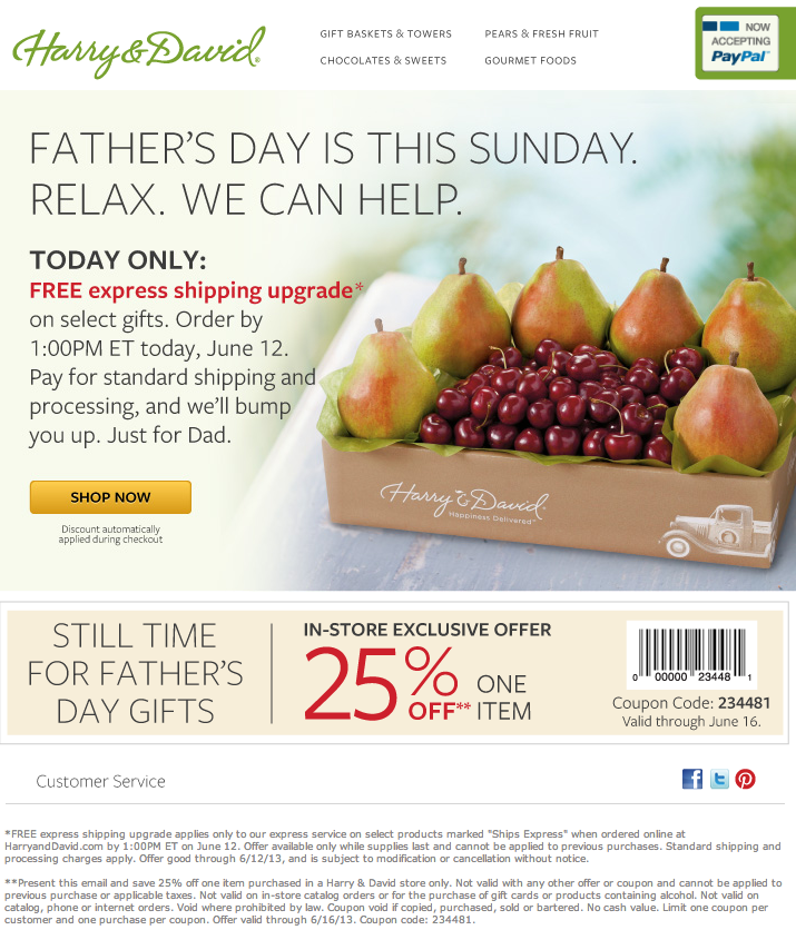 Harry & David Promo Coupon Codes and Printable Coupons